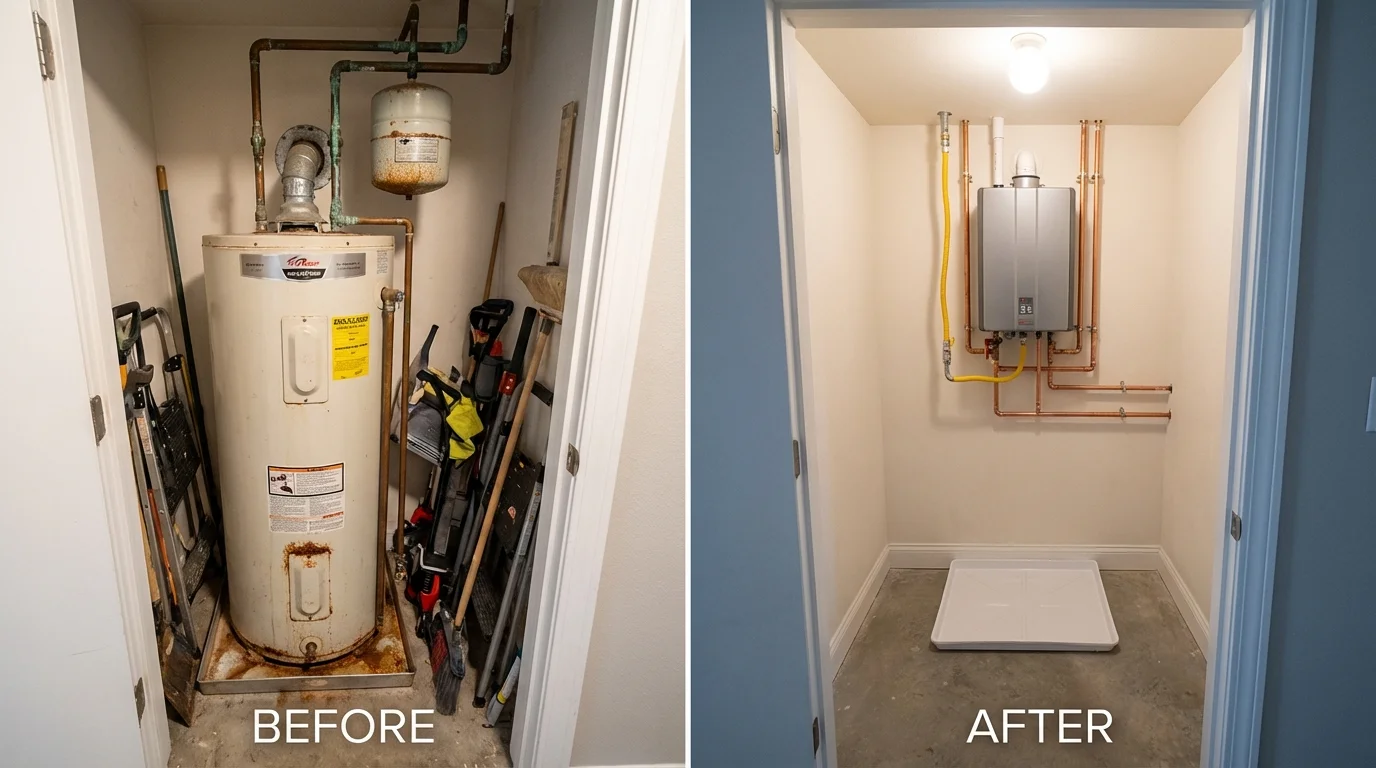 Tank water heater versus wall-mounted tankless unit comparison for Dover, AR homeowners